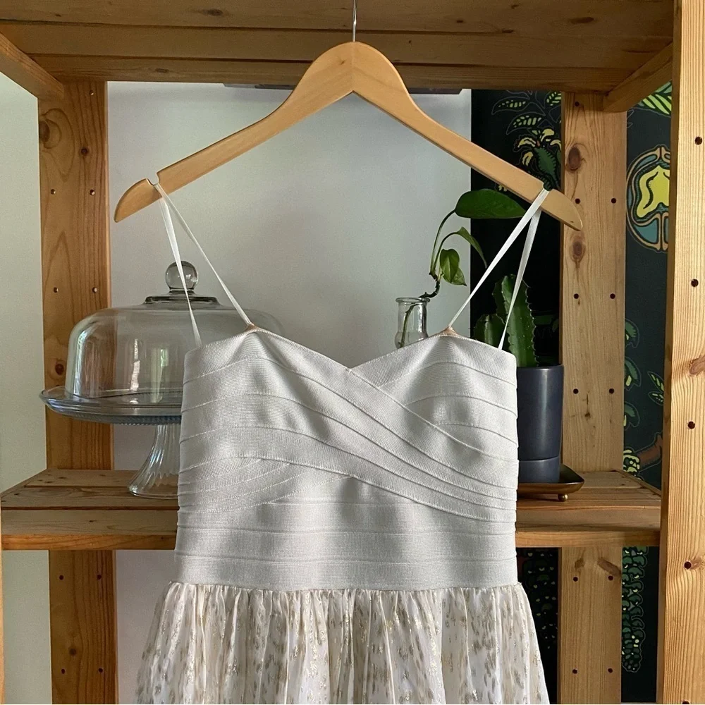 ERIN by Erin Fetherson Cream Gold Strapless Anabel Lurex Dress - Picture 7 of 16